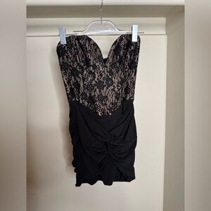 Showpo Black and Pink Strapless Lace Dress